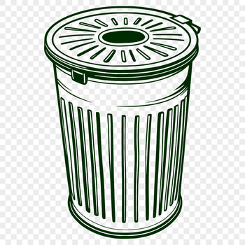 A simple white trash can with a lid, ideal for use as clip art in graphic design projects.