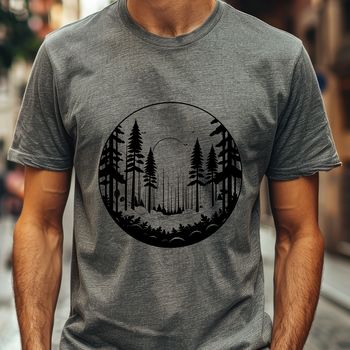 A detailed illustration of a forest landscape with tall trees and foliage, suitable for vector design.