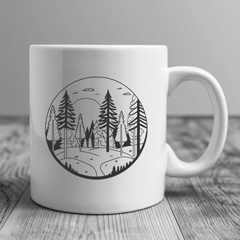 A detailed vector illustration of a dense forest landscape with various tree species and foliage.