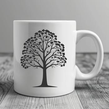 A detailed illustration of a tree with a thick trunk and sprawling branches, designed as a vector graphic.