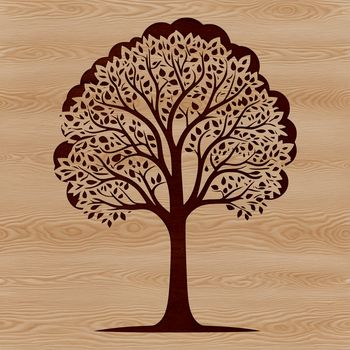 A detailed, scalable outline of a tree made from connected lines and shapes.
