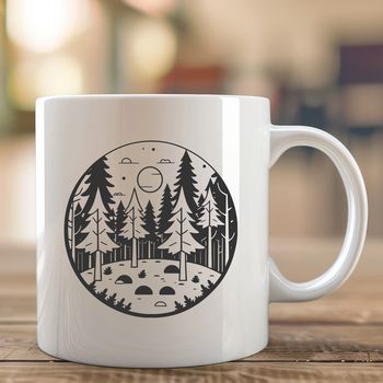 An illustration of a dense forest with tall trees and foliage, suitable for vector design or clip art.