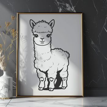 An illustration of a friendly alpaca, created as vector art.