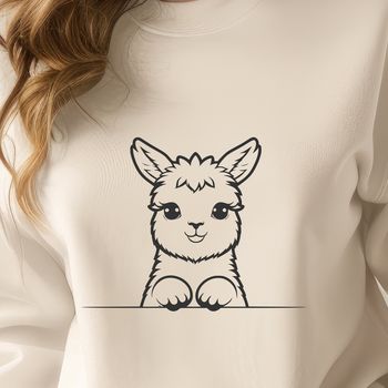 A vector graphic representation of a gentle alpaca standing on grassy terrain.