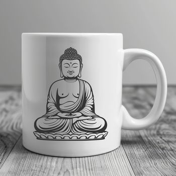 A digital illustration of the Buddha in a meditative pose.