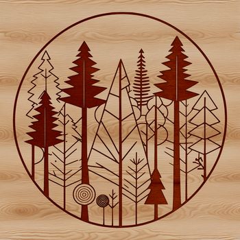 An intricate vector design depicting a lush forest landscape with various tree species.