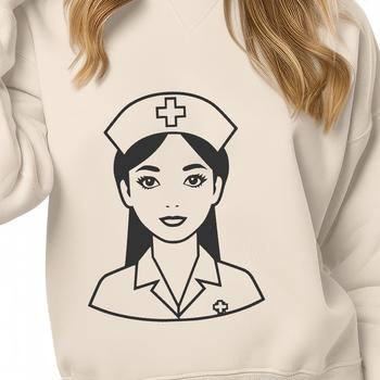 A female nurse professional in medical attire.
