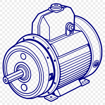 A detailed illustration of an electric motor with moving parts and gears.