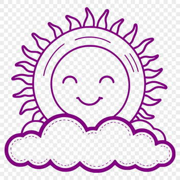 A high-quality digital illustration of a sun with rays and clouds.