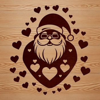 A Christmas-themed illustration of Santa Claus with love hearts on his head.