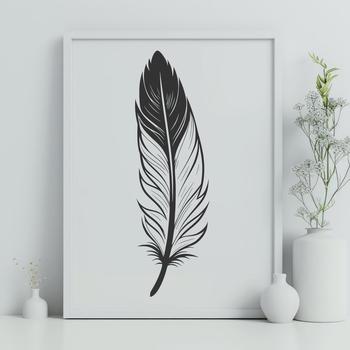 A stylized vector illustration of a single bird feather in various angles and shapes.