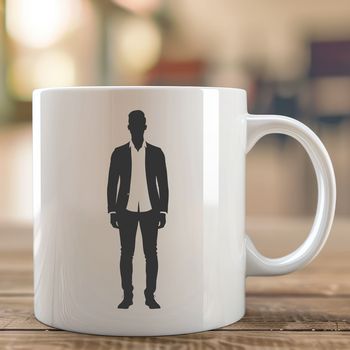 A vector illustration of a man silhouette against a plain background.