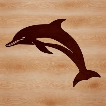 A dolphin swims in the ocean with its dorsal fin visible.