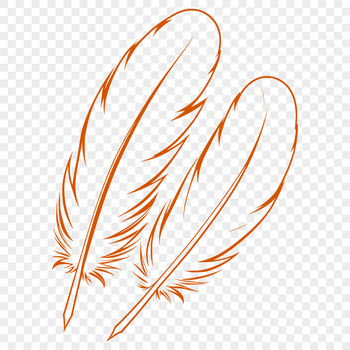 A high-quality illustration of a single white feather in outline form, suitable for graphic design and printing.