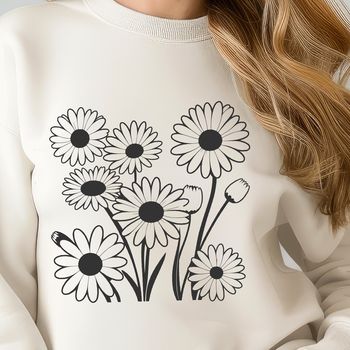 A detailed illustration of a white daisy with yellow center in a simple style.