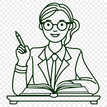 A professional illustration of a woman in education attire, representing the teaching profession.