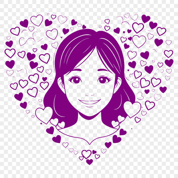 A simple line drawing of a woman with heart designs surrounding her, suitable for Mothers Day celebrations.