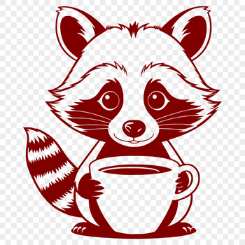 A stylized illustration of a raccoon holding a coffee cup, created as an SVG vector graphic.