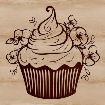 A colorful illustration of a single cupcake with frosting and sprinkles on top, designed as vector art.