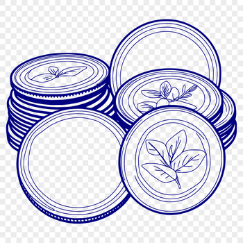 A set of illustrated coins in various denominations and designs.