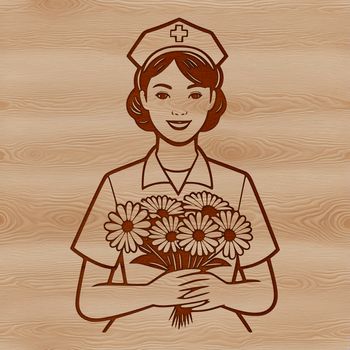 Female nurse depicted in a simple, vector illustration style.