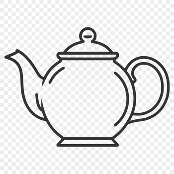 A minimalist illustration of a teapot with steam rising from the spout.