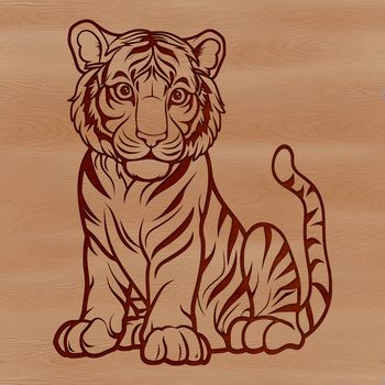 A sitting tiger with vibrant fur and striking features, suitable for vector design.