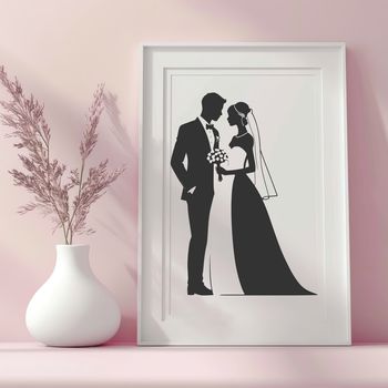 A detailed illustration of a couple exchanging vows during a wedding ceremony, designed as vector art.