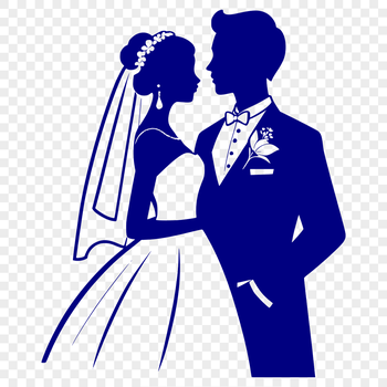 A romantic illustration of a bride and groom exchanging vows on their special day.