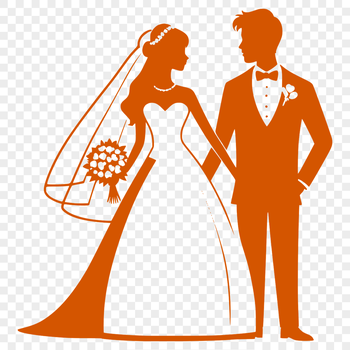 Illustrated wedding scene featuring a bride and groom, created as a digital vector graphic.