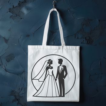 Wedding bride and groom couple silhouette in vector design.
