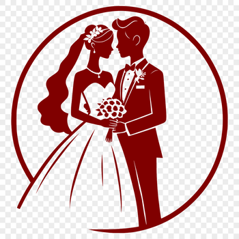 A vector illustration of a wedding scene with a bride and groom.