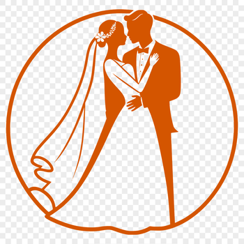 A detailed illustration of a wedding party, including the bride and groom, with a subtle background.