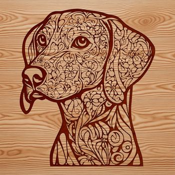Illustration of a sleek Weimaraner breed dog with a silver-gray coat.