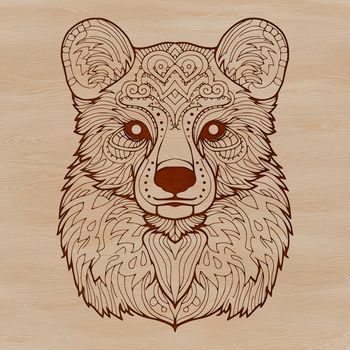 Vector illustration of an ornate bear's head, designed for cutting machines and digital design.