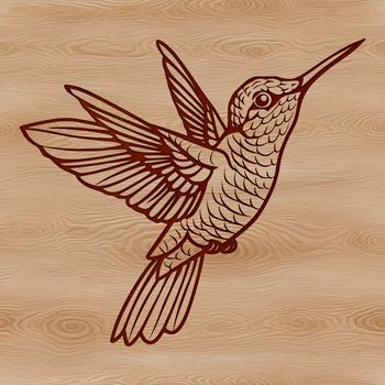 A colorful hummingbird in flight, with iridescent feathers and a long beak.