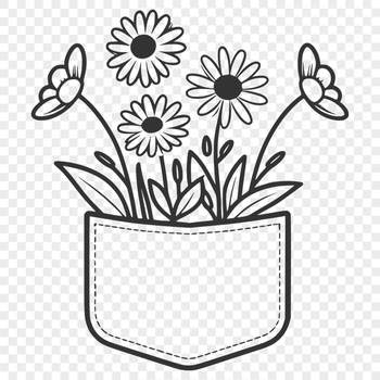 A stylized illustration of a wild flower pattern in a pocket shape, suitable for crafting and design projects.