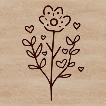 A colorful illustration of a single wild flower with love hearts surrounding the bloom.