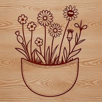 A hand-drawn vector illustration of a floral pocket design featuring intricate wild flowers.