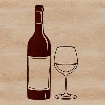 A clear, high-quality illustration of a glass of red wine next to an empty bottle.