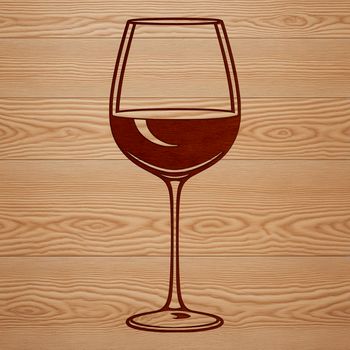 A clear illustration of a wine glass filled with red wine.