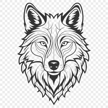 A digital drawing of a wolf's face, suitable for graphic design and crafting projects.