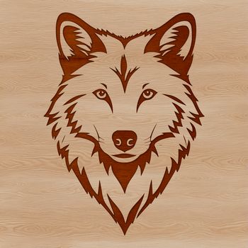 An illustration of a wolf's head, featuring detailed facial features and fur texture.
