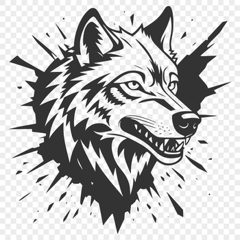 An SVG illustration of a wolf's head with its jaws open wide.