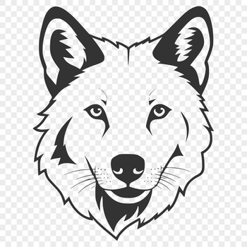 A detailed illustration of a wolf's head with sharp features and fur texture.