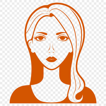 A simple line art illustration of a smiling woman.
