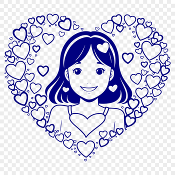 SVG illustration of a woman surrounded by love hearts, ideal for Mothers Day designs or clip art projects.