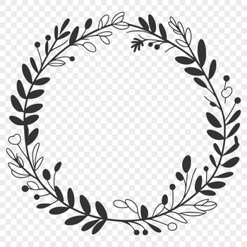 A hand-drawn floral wreath design made with vector art elements.