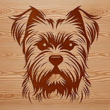 A vector illustration of a small dog's head, resembling a Yorkshire Terrier breed.