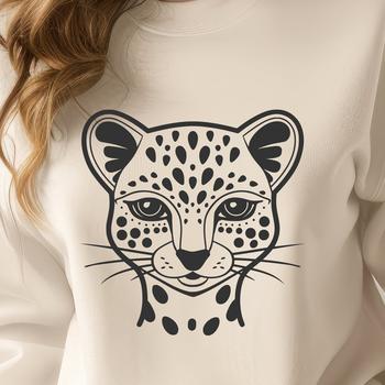 An isolated vector design of a solitary Ocelot's face, showcasing its unique features.